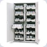 Bezpečnostní skříň pro ukládání kyselin a louhů, vysoká varianta_12 zásuvek s vyjímatelnými plastovými záchytnými vanami